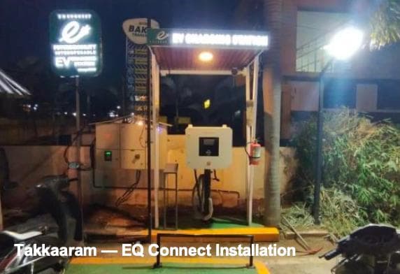 EQ Connect charging installation illuminated at night in Takkaaram