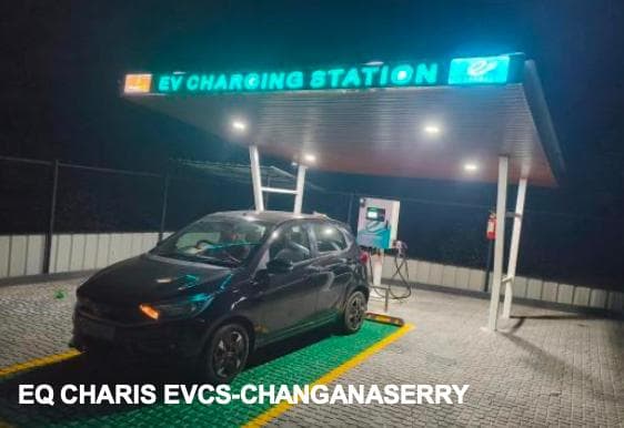 Electric car charging at EQ Charis EVCS in Changanassery