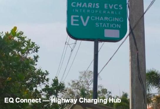 Roadside sign for an EQ Connect highway charging hub